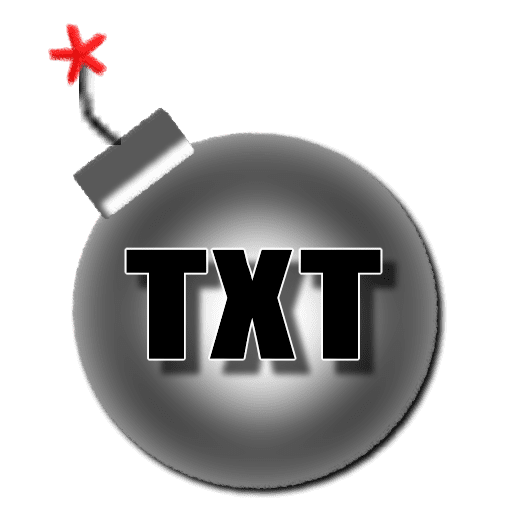 An illustration of a black cartoon bomb with a red lit fuse and the bold text "TXT" in the center.