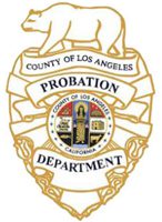 Gold badge featuring a bear on top, "County of Los Angeles" text, the Los Angeles county seal in the center, and the words "Probation Department" below.
