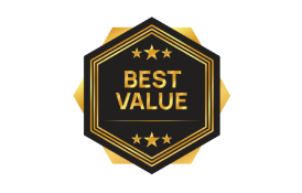 A black and gold hexagonal badge with the words "BEST VALUE" in the center, surrounded by gold stars at the top and bottom—perfect for parents seeking quality resources on digital citizenship or special tab content.