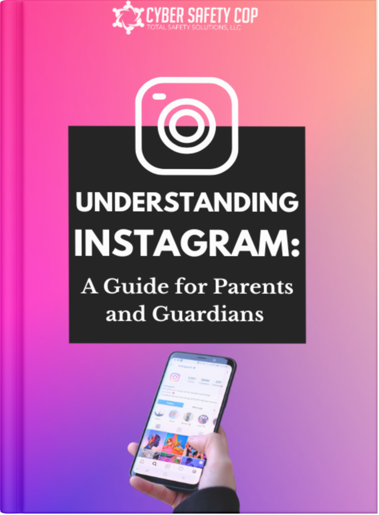 Book cover titled "Understanding Instagram: A Guide for Parents and Guardians" with a pink and purple gradient background, featuring a hand holding a smartphone displaying the Instagram app. Perfect for Free Members exploring eBooks on online safety.